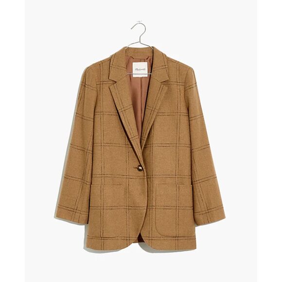 Madewell Larsen Blazer in Windowpane Camel - Picture 4 of 8